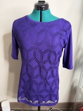 Van Heusen purple short midi sleeve top with geometric patterns